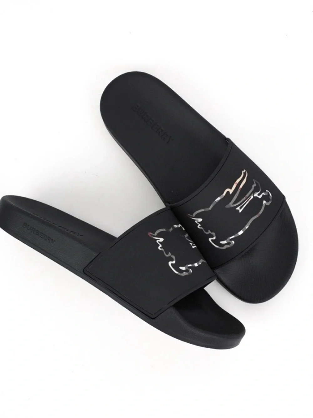 Burberry Black Slide Sandals with Script Detail - Picture 3 of 5